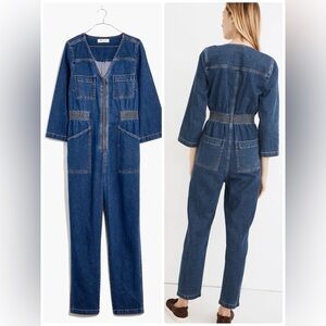 MADEWELL Denim Patch Pocket Coverall Jumpsuit in Amfield Wash